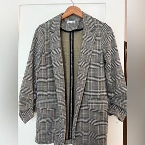Plaid relaxed fit cotton blazer black/white/yellow size small